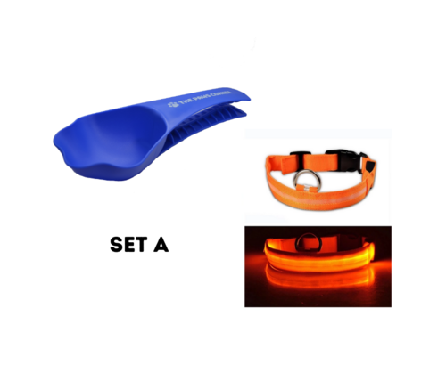 2 items DUO KIT (Pet Food Scoop & USB Rechargeable Led Collar)